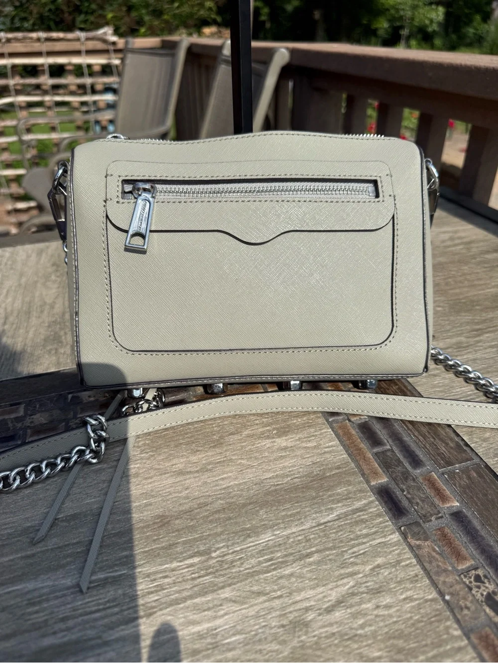 EUC Rebecca Minkoff Avery_ Saffiano Leather Neutral Crossbody Bag